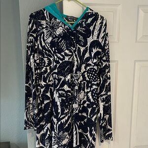 Navy and White Floral Hooded cover up